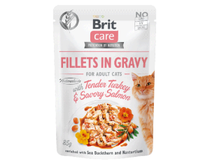 Brit Care Cat Fillets in Gravy z Indykiem i Łososiem, Rokitnikiem i Nasturcją  85g
