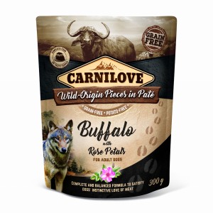 Carnilove Dog Pouch Bawół z płatkami róży 300g